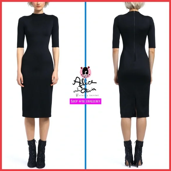 delora fitted mock neck midi dress Alice + Olivia